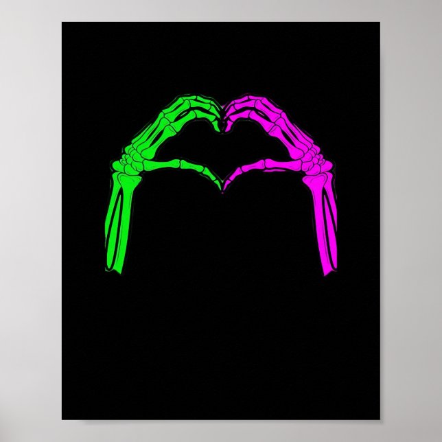 Skeleton Hands Heart Sign Retro Halloween Costume  (Front)