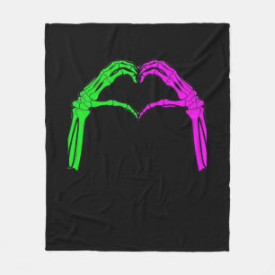 Skeleton Hands Heart Sign Retro Halloween Costume Fleece Blanket
