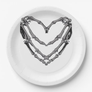 Skeleton Hands Heart Sign Retro Halloween Costume Paper Plate