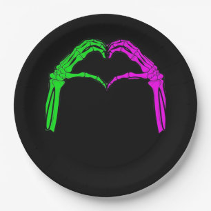Skeleton Hands Heart Sign Retro Halloween Costume Paper Plate