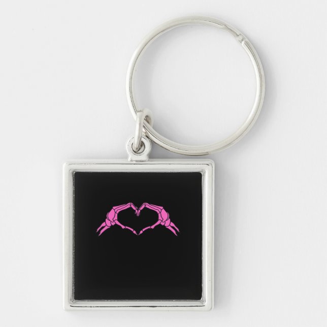 Skeleton Hands Heart Sign Retro Halloween Keychain (Front)