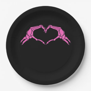 Skeleton Hands Heart Sign Retro Halloween Paper Plate