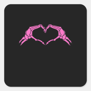 Skeleton Hands Heart Sign Retro Halloween Square Sticker