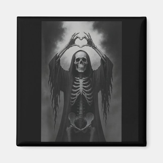 Skeleton Hands Heart Sign Scary Face Funny Hallowe Magnet (Front)