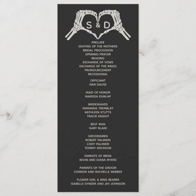Skeleton Hands Heart Wedding Program (Front)