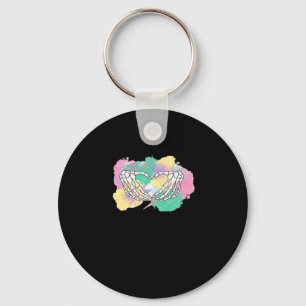 Skeleton Hands Heart With Abstract Coloured Backgr Keychain