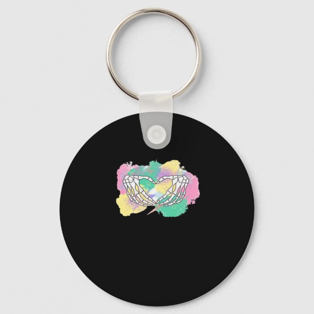 Skeleton Hands Heart With Abstract Coloured Backgr Keychain (Front)
