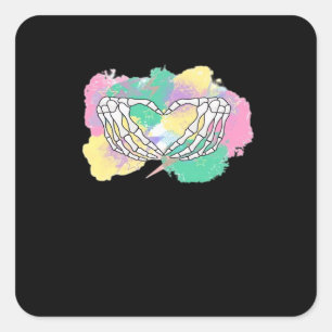Skeleton Hands Heart With Abstract Coloured Backgr Square Sticker