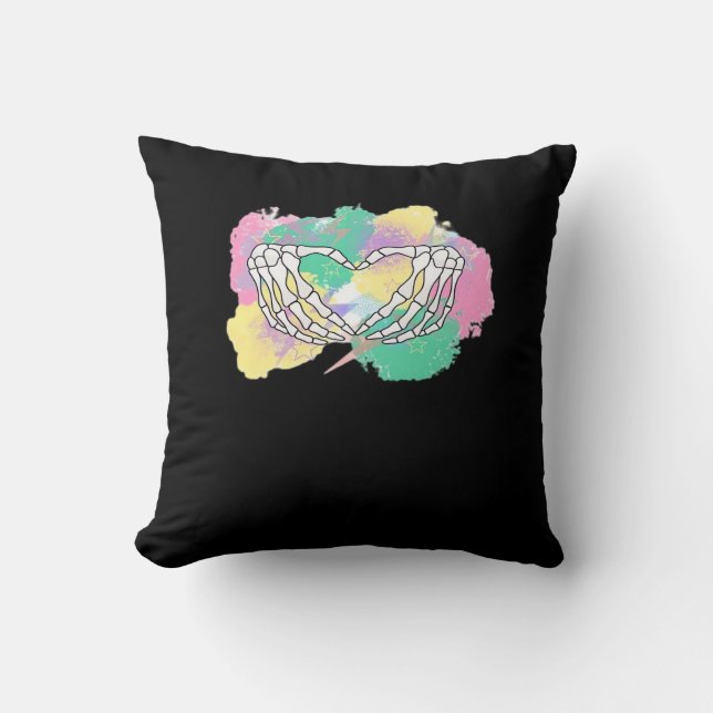 Skeleton Hands Heart With Abstract Coloured Backgr Throw Pillow (Front)