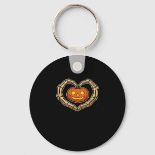Skeleton Hands Heart With Pumpkin Cute Spooky Hall Keychain