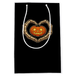 Skeleton Hands Heart With Pumpkin Cute Spooky Hall Medium Gift Bag