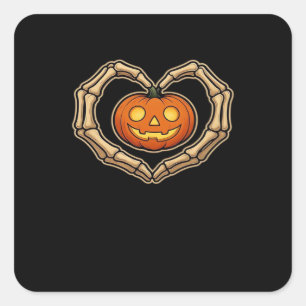 Skeleton Hands Heart With Pumpkin Cute Spooky Hall Square Sticker