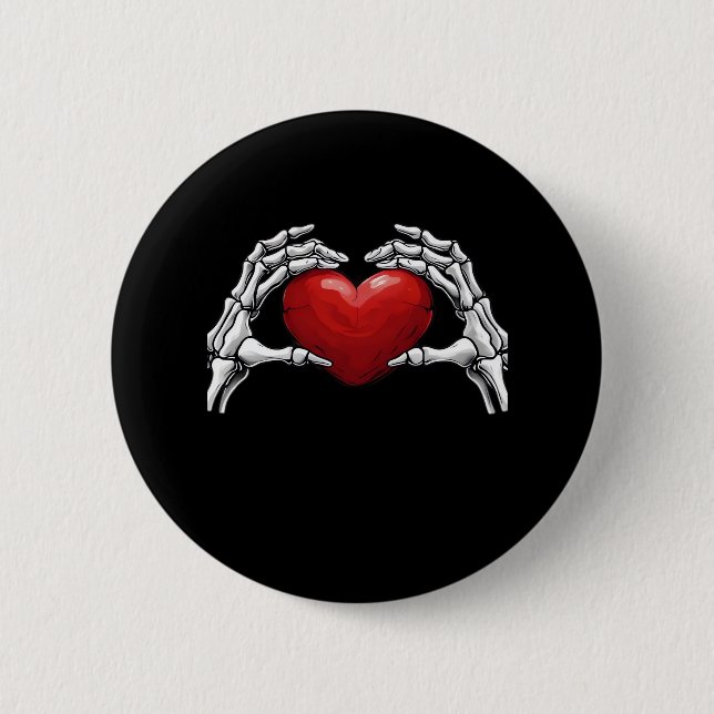Skeleton Hands Holding A Red Heart Design Classic 2 Inch Round Button (Front)