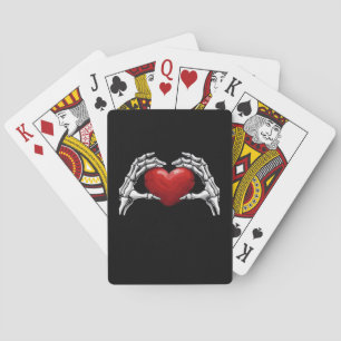 Skeleton Hands Holding A Red Heart Design Classic Playing Cards