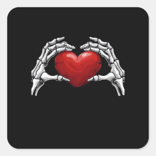 Skeleton Hands Holding A Red Heart Design Classic Square Sticker