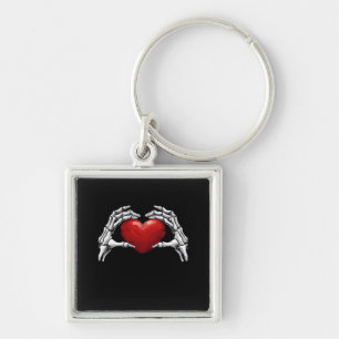 Skeleton Hands Holding A Red Heart Warm Highlight Keychain