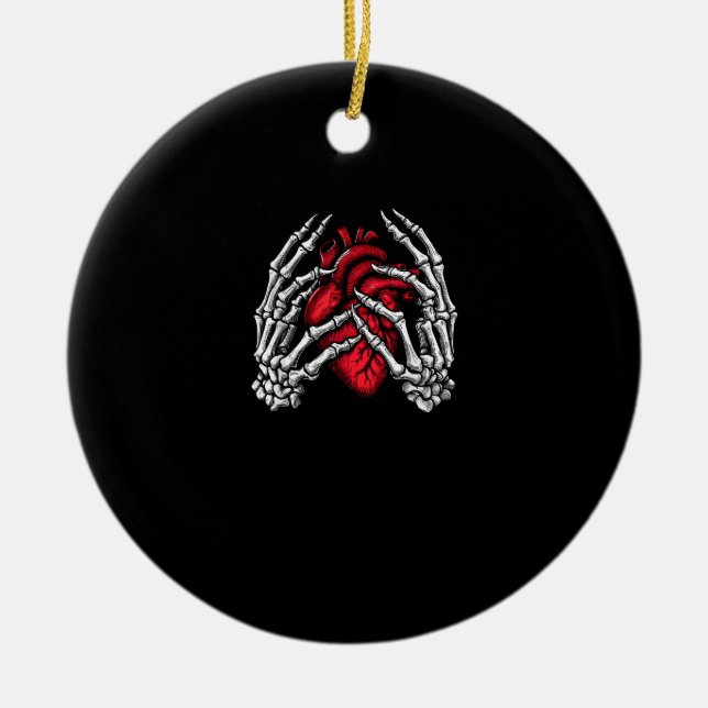 Skeleton Hands Holding Heart Halloween Costume  Ceramic Ornament (Front)