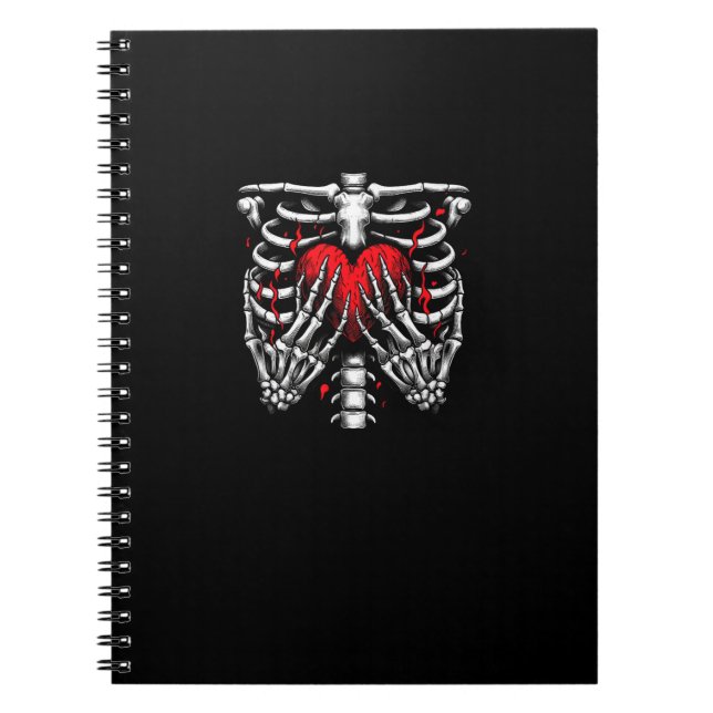 Skeleton Hands Holding Heart Halloween Costume Fun Notebook (Front)