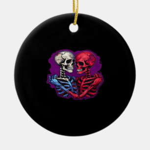 Skeleton Hands Holding Heart Retro Tattoo Style Ceramic Ornament