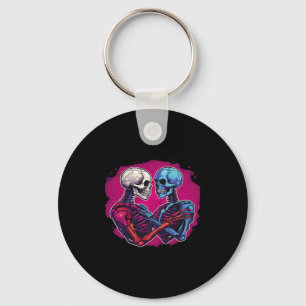 Skeleton Hands Holding Heart Retro Tattoo Style Keychain