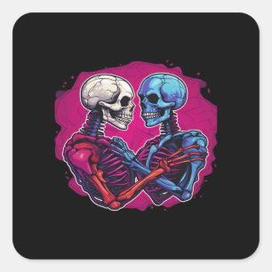 Skeleton Hands Holding Heart Retro Tattoo Style Square Sticker