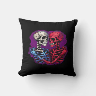 Skeleton Hands Holding Heart Retro Tattoo Style Throw Pillow
