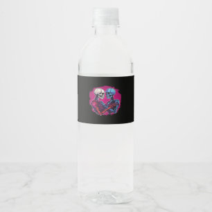 Skeleton Hands Holding Heart Retro Tattoo Style Water Bottle Label