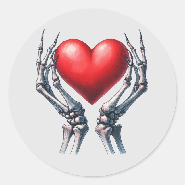 Skeleton Hands Holding Large Heart Sticker  (Front)