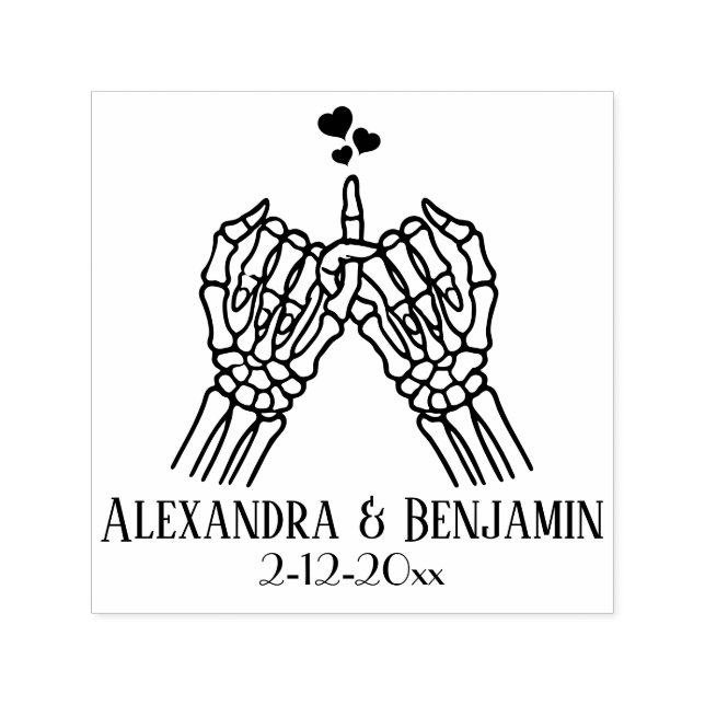 Skeleton Hands Pinky Swear, Hearts Couple Wedding Self-inking Stamp (Design)