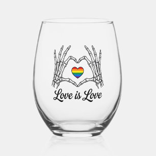 Skeleton Hands Rainbow Heart Love Is Love Shirt_1 Stemless Wine Glass