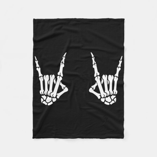 Skeleton Hands Rocker Rock On Rock Star  Fleece Blanket (Front)
