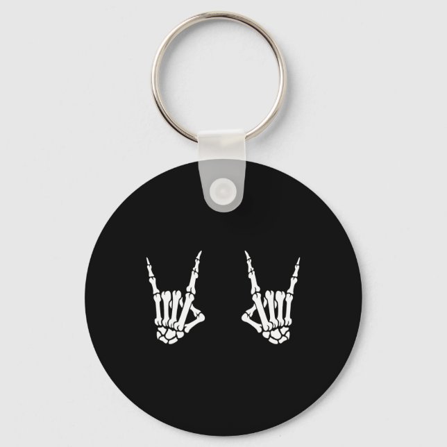 Skeleton Hands Rocker Rock On Rock Star  Keychain (Front)
