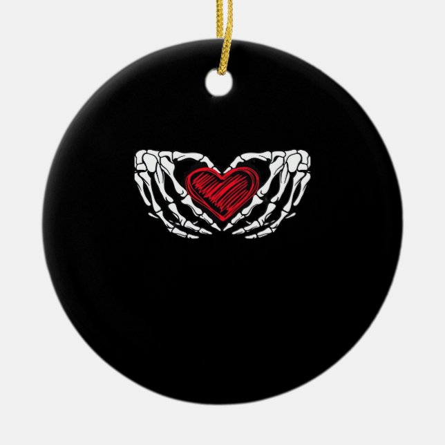 Skeleton Hands With Heart Classic Ceramic Ornament (Front)