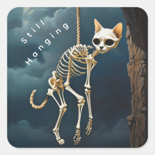 Skeleton hanging square cat sticker