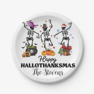 Skeleton Happy Hallothanksmas  Paper Plate