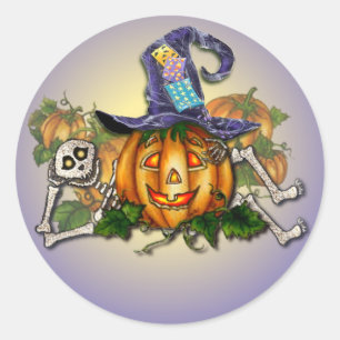 SKELETON, HAT & JACK by SHARON SHARPE Classic Round Sticker