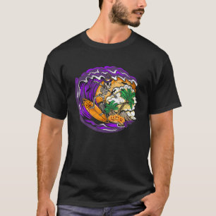 Skeleton Hawaiian Surfing Funny Halloween Hawaii L T-Shirt
