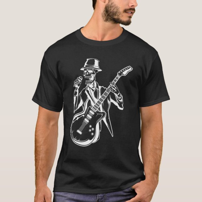 Skeleton Head Playing Acoustic Rock On His Guitar  T-Shirt (Front)