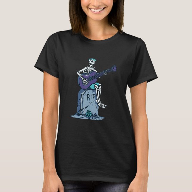 Skeleton Head Playing Acoustic Rock On His Guitar  T-Shirt (Front)