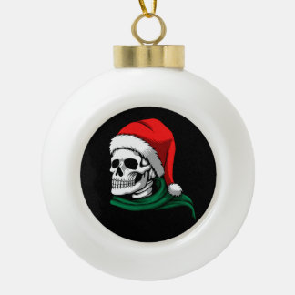 Skeleton Head with a Stocking Hat on a Ceramic Ball Christmas Ornament