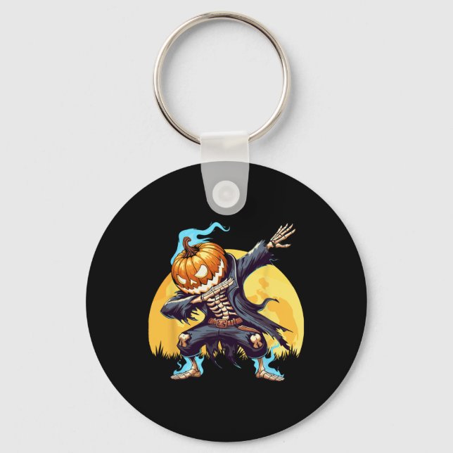 Skeleton Headless Pumpkin Dab Dance Boys Halloween Keychain (Front)