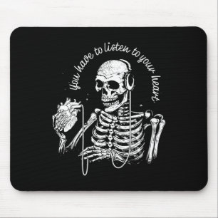 Skeleton Headphones Heart Gothic Music Halloween S Mouse Pad