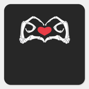 Skeleton Heart And Hands Funny  Square Sticker