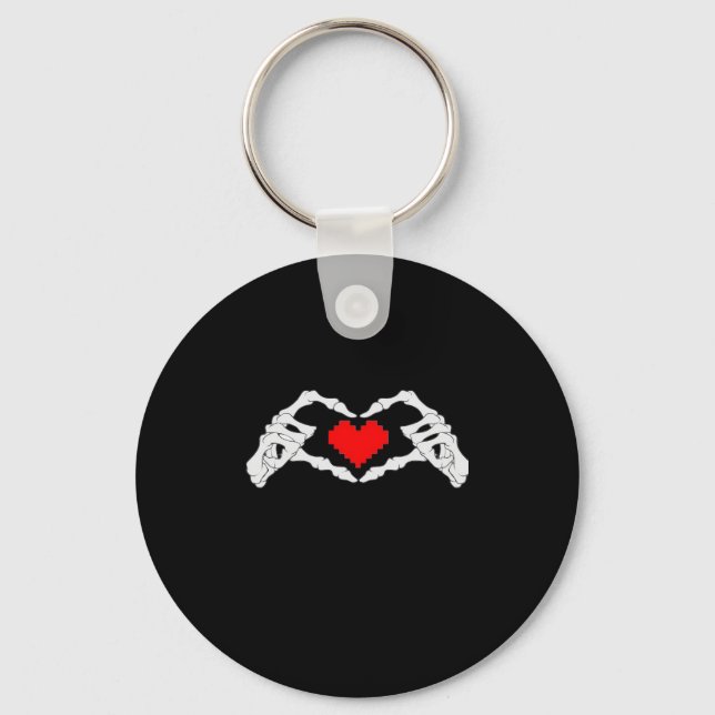 Skeleton Heart And Hands Meme Keychain (Front)