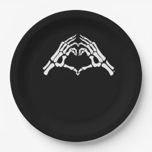 Skeleton Heart And Hands Sign Paper Plate