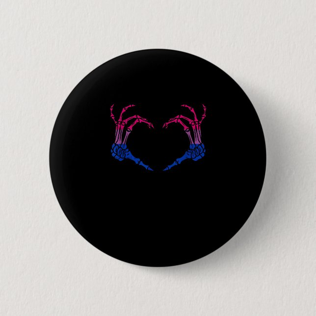 Skeleton Heart Bisexual Lgbt-Q Pride Skull Hand 2 Inch Round Button (Front)