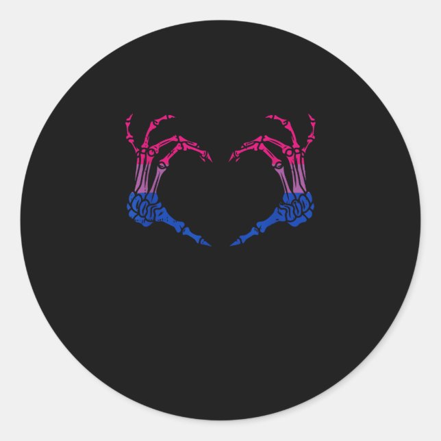 Skeleton Heart Bisexual Lgbt-Q Pride Skull Hand Classic Round Sticker (Front)
