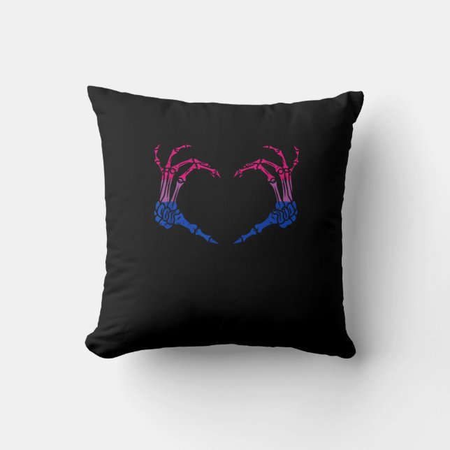 Skeleton Heart Bisexual Lgbt-Q Pride Skull Hand Throw Pillow (Front)