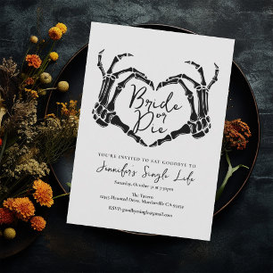 Skeleton Heart Gothic White Bachelorette Party Invitation