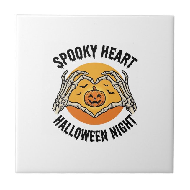 Skeleton Heart Halloween Vintage Hands Design_1 Tile (Front)